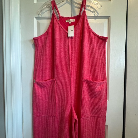 NWT 🩷 Waffle Knit Pink Jumpsuit with Front Pockets - Picture 2 of 14